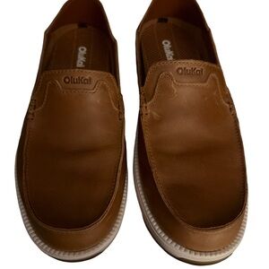 OluKai Men's Brown Leather Slip-On Loafers